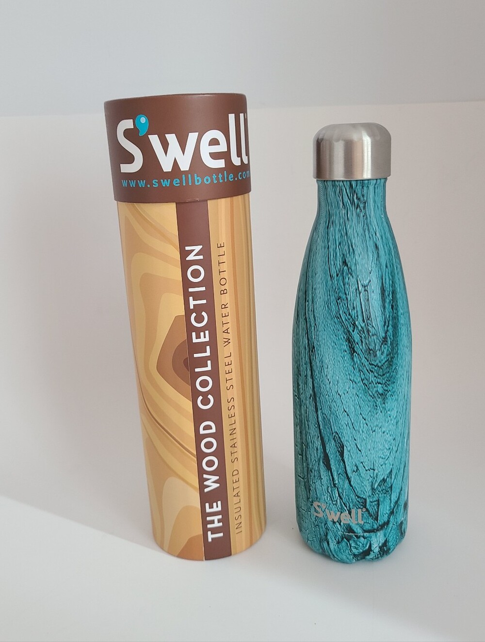 S'well Turquoise Wood-Pattern Insulated Stainless Bottle 17 Oz NWT